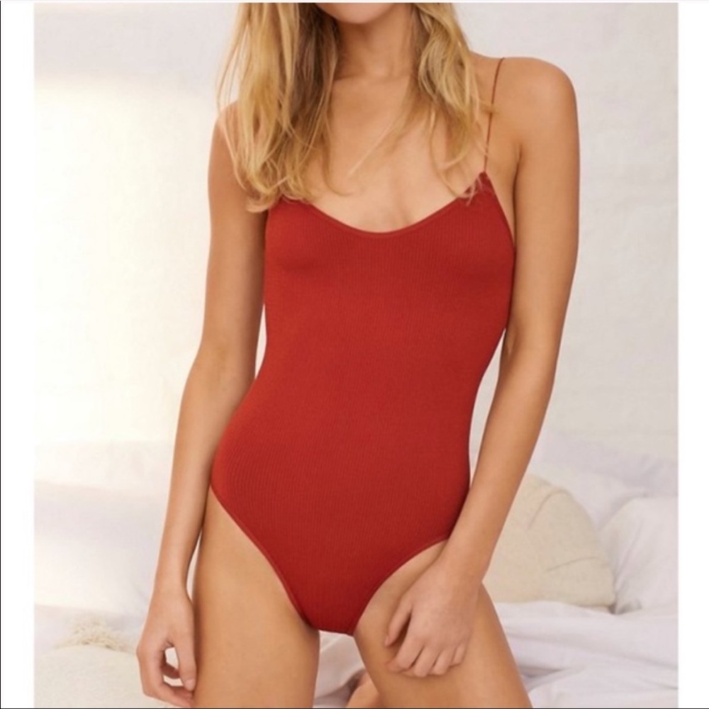 Urban Outfitters Out from Under Seamless Bungee Ribbed Bodysuit in Rust